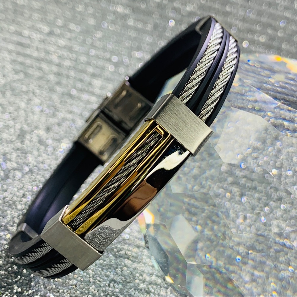 Blackjack Stainless Steel and Rubber Bracelet